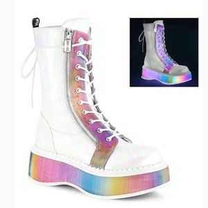 demonia emily 350 reflective rainbow platform combat boots NEW
